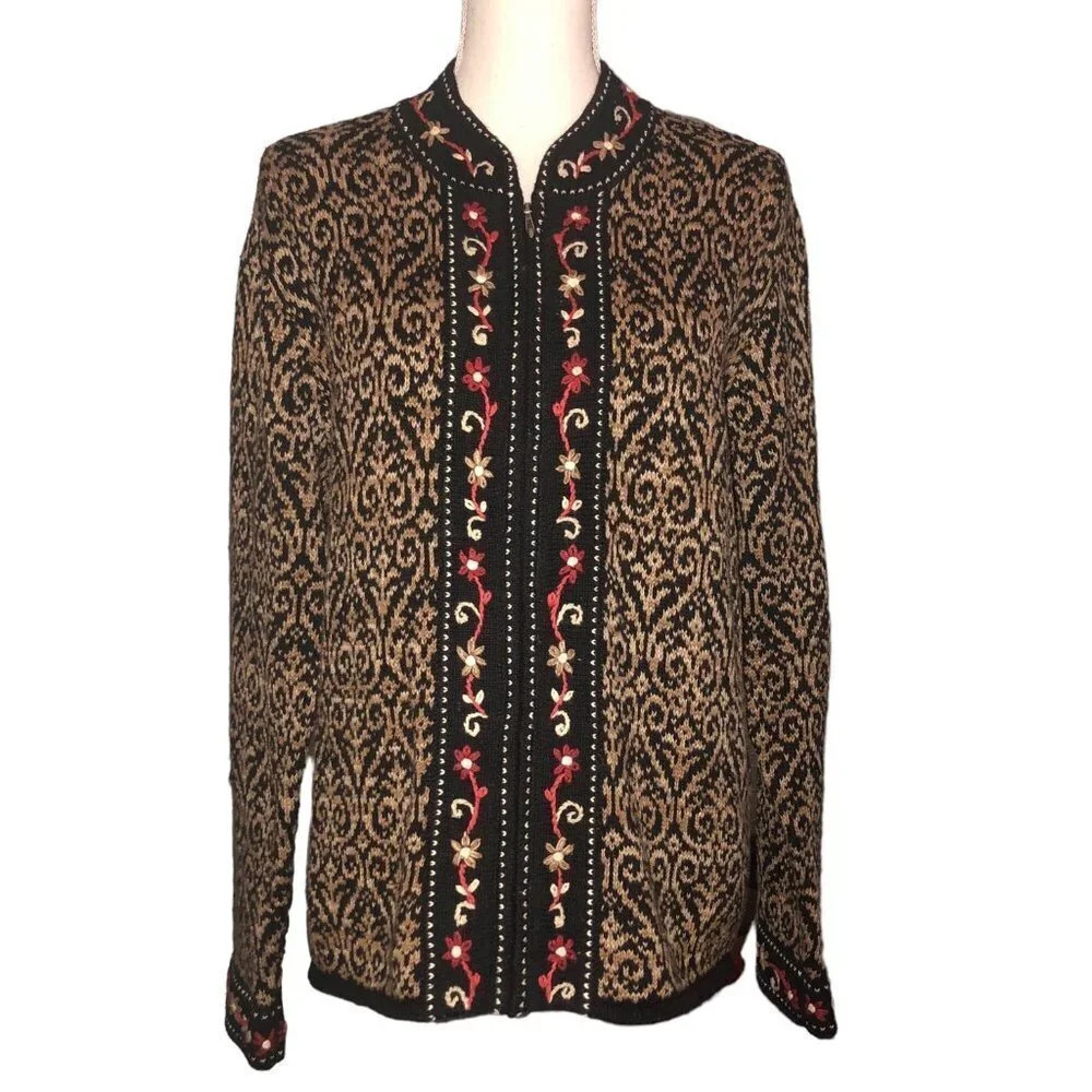 Vintage NOMADIC TRADERS Sz XL Women's Zip Up Long Sleeves Paisley Swtr Cardigan